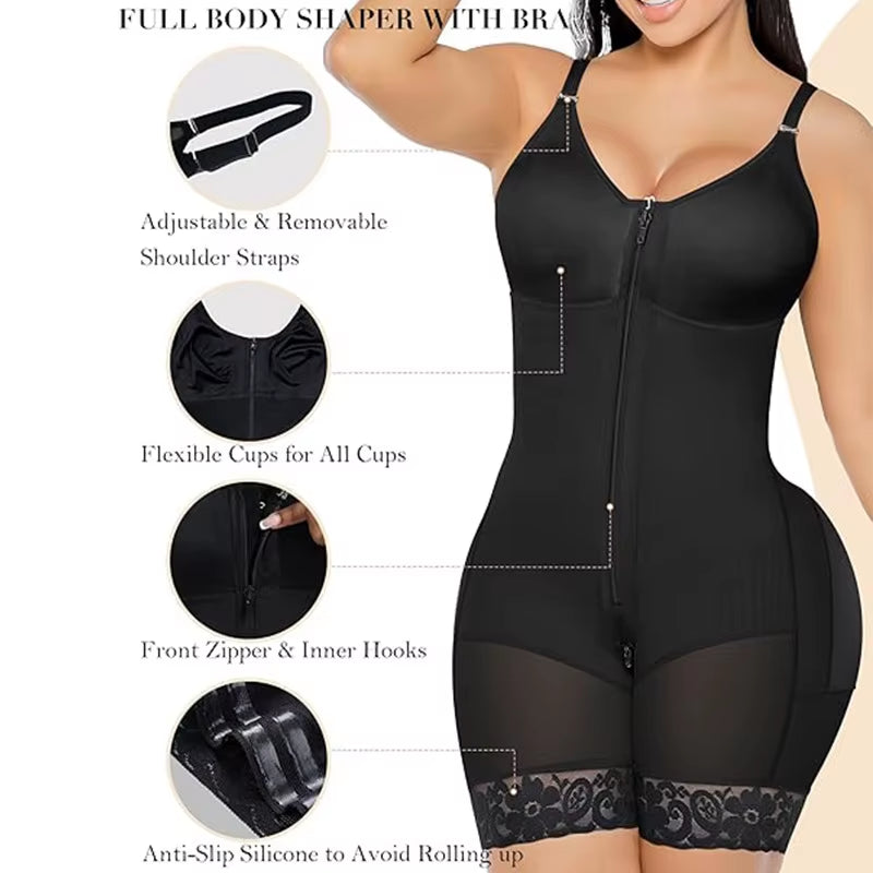 High-Waist Shapewear Bodysuit Zipper Crotch Tightening Tummy Control Butt Lifting Enhanced Version Nylon Fabric Summer to Winter