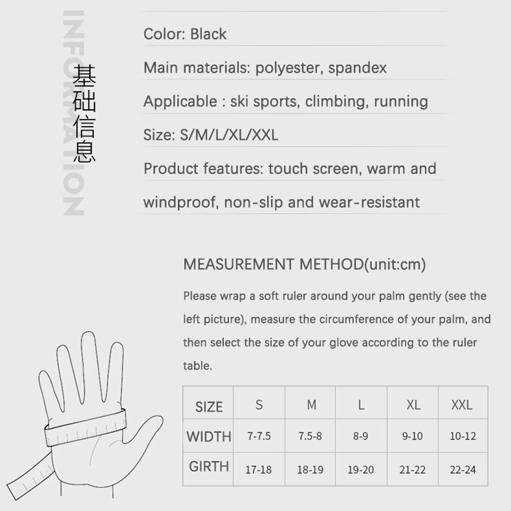 Winter Warm Men'S Gloves Touchscreen Sport Women Outdoor Fishing Splash-Proof Skiing Cycling Snowboard Nonslip Zipper Gloves